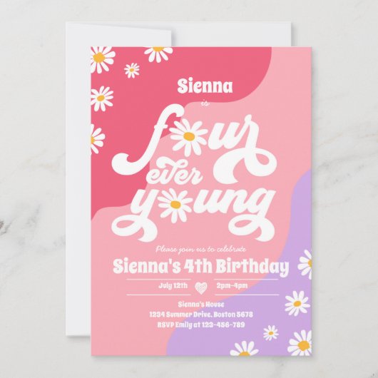 フォーエバーヤング4th誕生日パーティーボホデイジー 招待状 (正面)