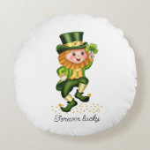 フォーエバーラッキーグリーン格言&クローバーオンホワイト ラウンドクッション (正面)