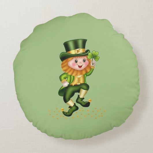 フォーエバーラッキーグリーン格言&クローバーオンライトグリーン ラウンドクッション (裏面)