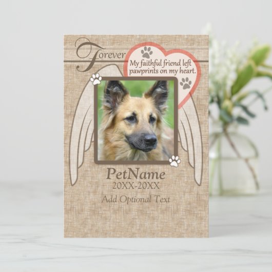 フォーエバーラブドエンジェルウィングペット悔やみや弔慰カスタム カード (スタンド正面)