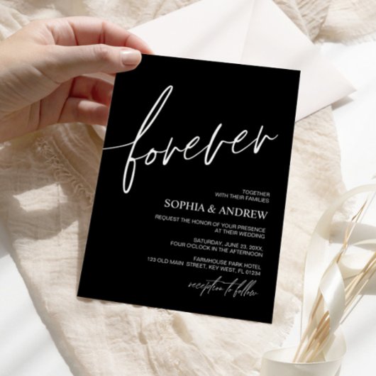 フォーエバーラブブラックアンドホワイトミニマリスト結婚ズ 招待状
