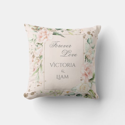 フォーエバーラブ赤面ウォーターカラーフローラ結婚ズ クッション (正面)