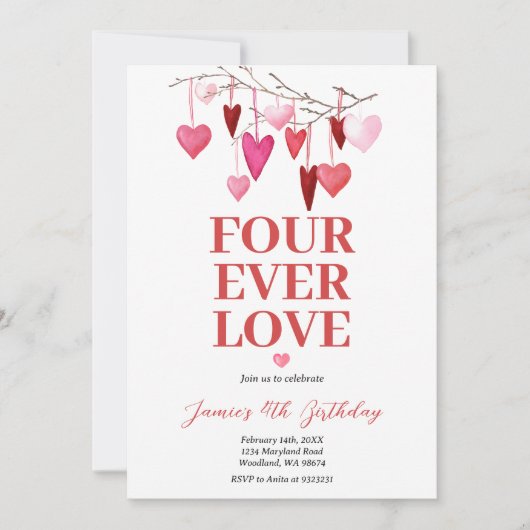 フォーエバーラージーバレンタインズ誕生日ハートバルーン 招待状 (正面)
