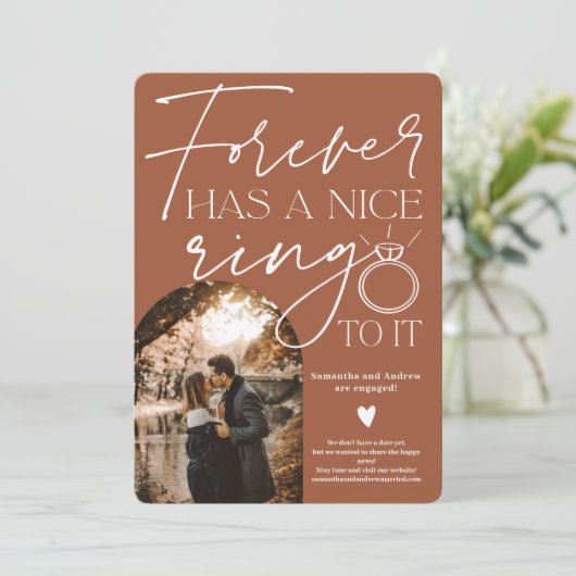 フォーエバーリングフォトアーチテラコッタ婚約 案内状 (スタンド正面)