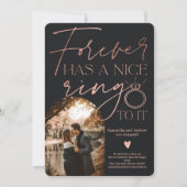 フォーエバーリングフォトアーチバラ金ゴールドブラック婚約 案内状 (正面)