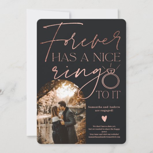 フォーエバーリングフォトアーチバラ金ゴールドブラック婚約 案内状 (正面)