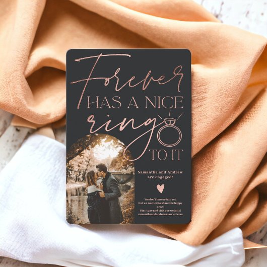 フォーエバーリングフォトアーチバラ金ゴールドブラック婚約 案内状