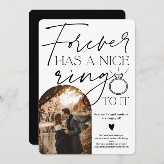 フォーエバーリングフォトアーチ白黒婚約 案内状 (正面/裏面)