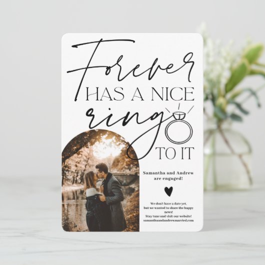 フォーエバーリングフォトアーチ白黒婚約 案内状 (スタンド正面)