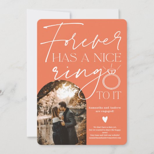 フォーエバーリング写真アーチオレンジ婚約 案内状 (正面)
