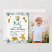 フォーエバーワイルドグリーンリー金ゴールドサファリ誕生日 招待状 (正面)