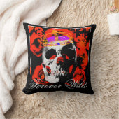 フォーエバーワイルドゴシックスカルレッドローズ クッション (ブランケット)
