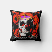 フォーエバーワイルドゴシックスカルレッドローズ クッション (正面)