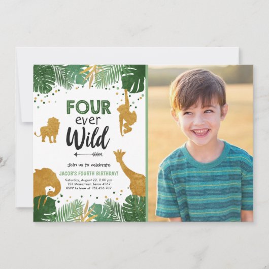 フォーエバーワイルドサファリアニマルボーイ誕生日 招待状 (正面)