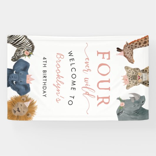 フォーエバーワイルドサファリテーマガールズ4歳の誕生日 横断幕 (横)