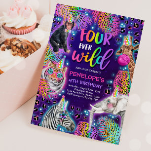 フォーエバーワイルドサファリネオンチータバースデーパーティー 招待状