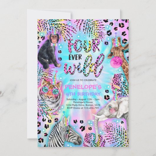 フォーエバーワイルドサファリネオンチータバースデーパーティー 招待状 (正面)