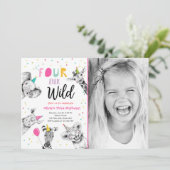 フォーエバーワイルドサファリパーティーアニマルガール誕生日 招待状 (スタンド正面)