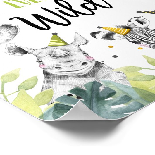 フォーエバーワイルドサファリパーティー動物誕生日標識 ポスター (角)