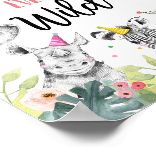 フォーエバーワイルドサファリパーティー動物誕生日標識 ポスター (角)