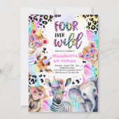 フォーエバーワイルドサファリピンクガールヒョウ誕生日 招待状 (正面)