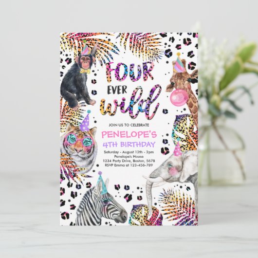 フォーエバーワイルドサファリレインボーチーター4th誕生日 招待状 (スタンド正面)