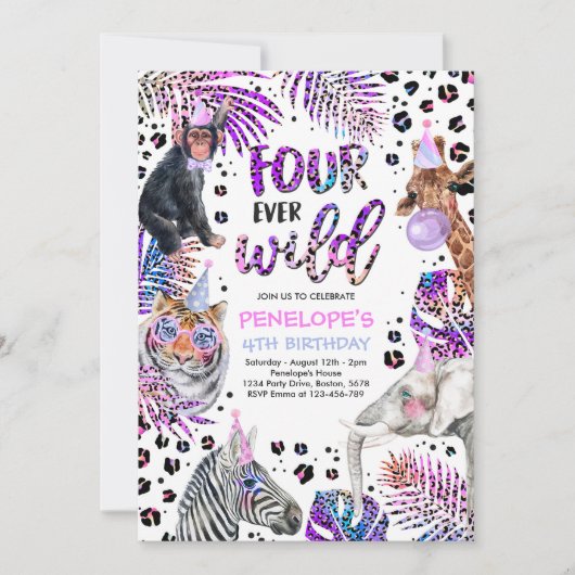 フォーエバーワイルドサファリレインボーチーター4th誕生日 招待状 (正面)