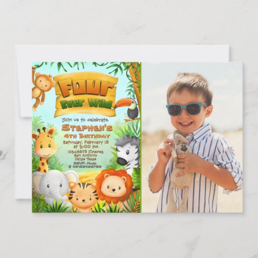 フォーエバーワイルドサファリ誕生日と写真 招待状 (正面)