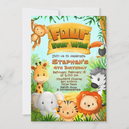 フォーエバーワイルドサファリ誕生日 招待状 (正面)