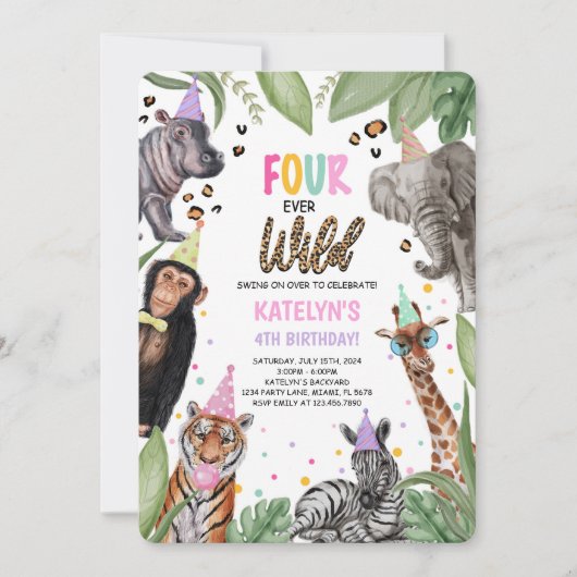 フォーエバーワイルドサファリ4歳の誕生日 招待状 (正面)