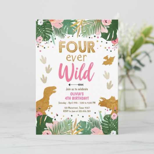 フォーエバーワイルドディノガールピンクディゾロウ誕生日 招待状 (スタンド正面)