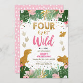 フォーエバーワイルドディノガールピンクディゾロウ誕生日 招待状 (正面/裏面)