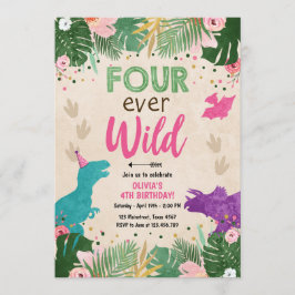 フォーエバーワイルドディノガールピンク恐竜誕生日 招待状