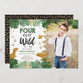 フォーエバーワイルドディノパーティー少年恐竜誕生日 招待状 (正面/裏面)