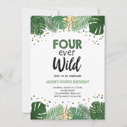 フォーエバーワイルドトロピカルサファリボーイ誕生日 招待状 (正面)