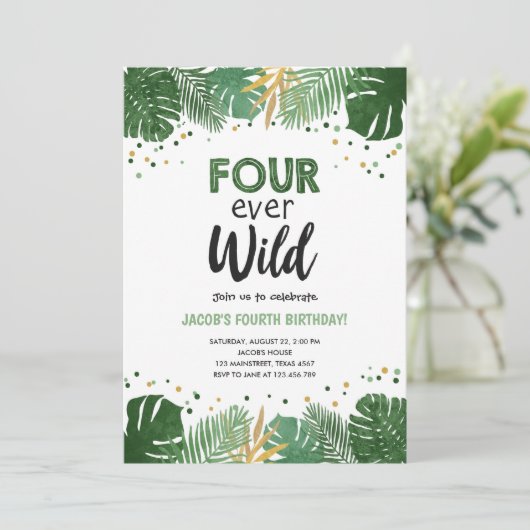 フォーエバーワイルドトロピカルサファリボーイ誕生日 招待状 (スタンド正面)