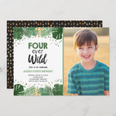 フォーエバーワイルドトロピカルサファリボーイ金ゴールド誕生日 招待状 (正面/裏面)
