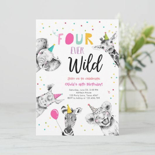 フォーエバーワイルドパーティーアニマルズサファリガール誕生日 招待状 (スタンド正面)
