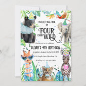 フォーエバーワイルドヒョウのサファリ動物4歳の誕生日 招待状 (正面)