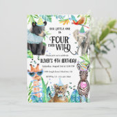フォーエバーワイルドヒョウのサファリ動物4歳の誕生日 招待状 (スタンド正面)