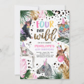 フォーエバーワイルドヒョウのサファリ動物4歳の誕生日 招待状 (正面)