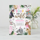 フォーエバーワイルドヒョウのサファリ動物4歳の誕生日 招待状 (スタンド正面)