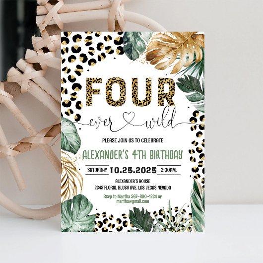フォーエバーワイルドヒョウ印刷ジャングル誕生日 招待状