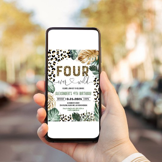 フォーエバーワイルドヒョウ印刷ジャングル誕生日 招待状