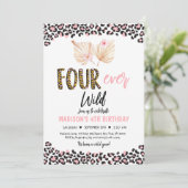 フォーエバーワイルドヒョウ印刷ピンク金ゴールド誕生日 招待状 (スタンド正面)