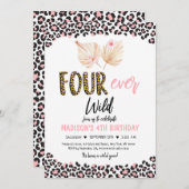 フォーエバーワイルドヒョウ印刷ピンク金ゴールド誕生日 招待状 (正面/裏面)
