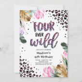 フォーエバーワイルドヒョウ印刷4th誕生日パーティー 招待状 (正面)