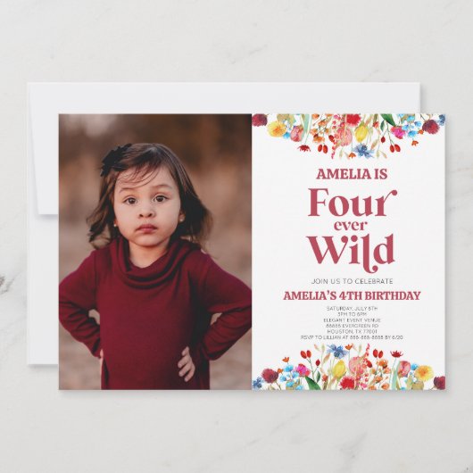 フォーエバーワイルドフラワーフォト4th誕生日パーティー 招待状 (正面)