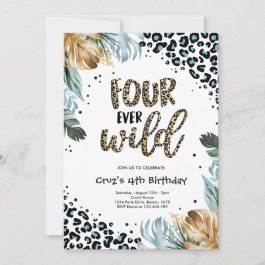 フォーエバーワイルドボーイジャングルヒョウ印刷誕生日 招待状 (正面)