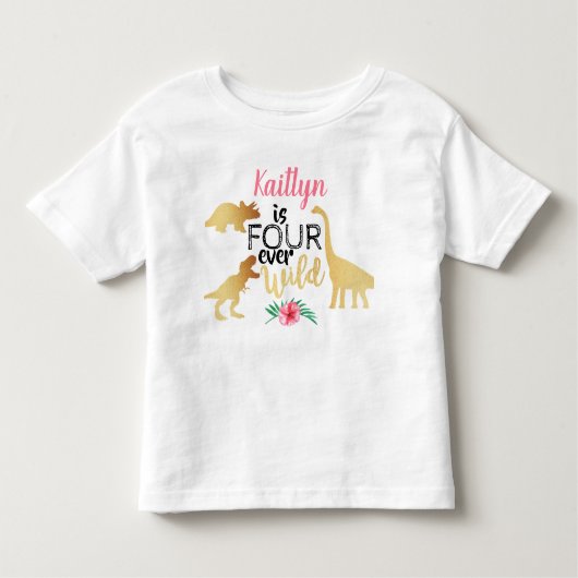 フォーエバーワイルド恐竜ガールズ4さいのおたんじょうび トドラーTシャツ (正面)